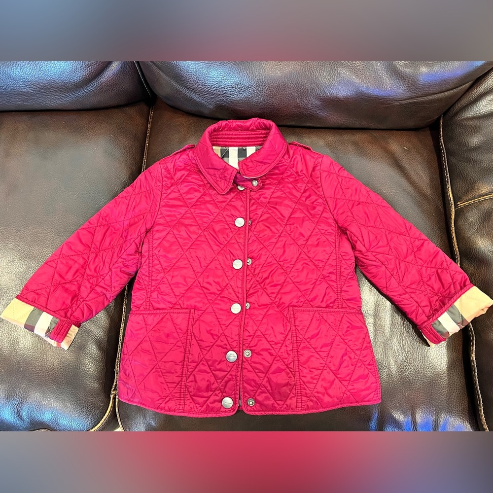 Burberry - Girls' Quilted Jacket, red, Sz4。